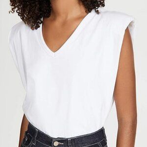 NWOT Blank NYC Padded Shoulder V-Neck Tee top Might Be Right, size MD, white